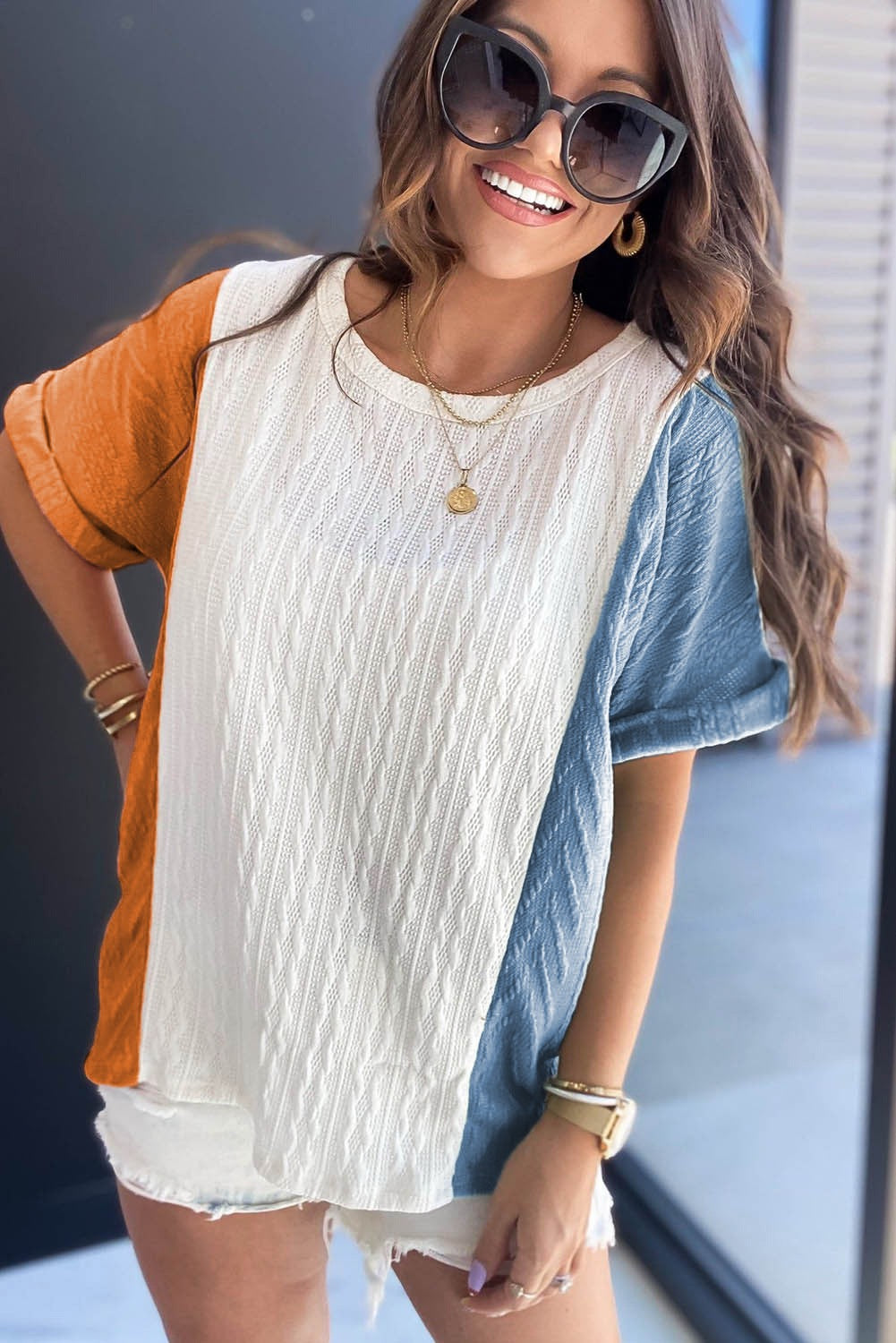 Blue & Orange Knit Top