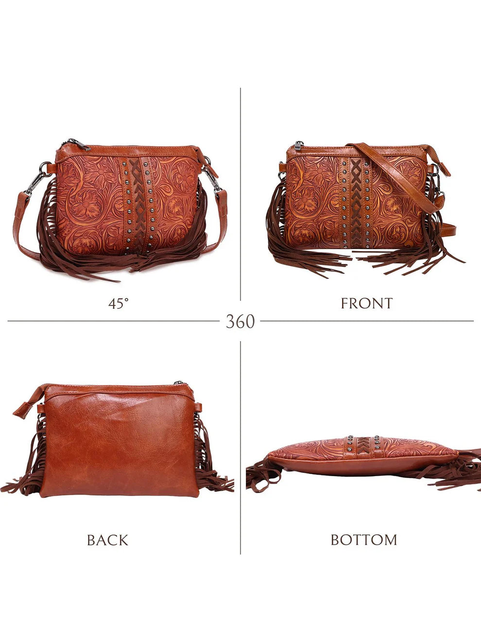 Tooled Leather & Fringe Crossbody Purse