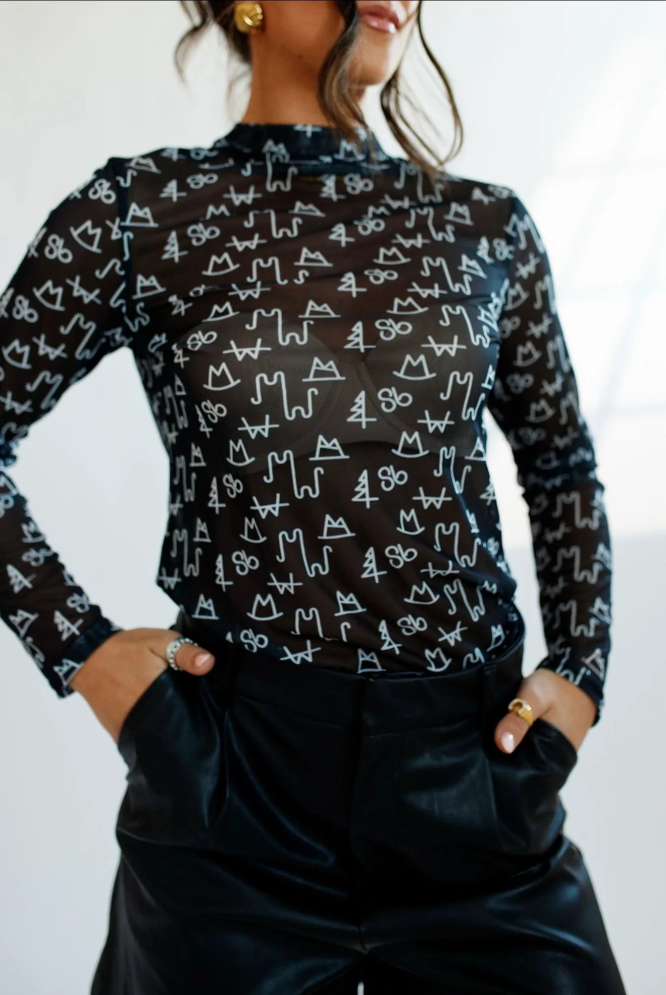 Black Brand Sheer Long Sleeve Top