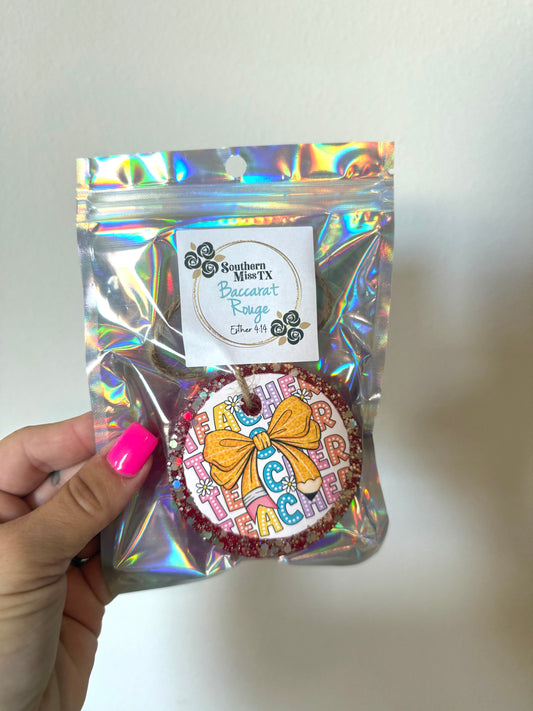 Teacher Car Freshie Pink Bow- Baccarat Rouge