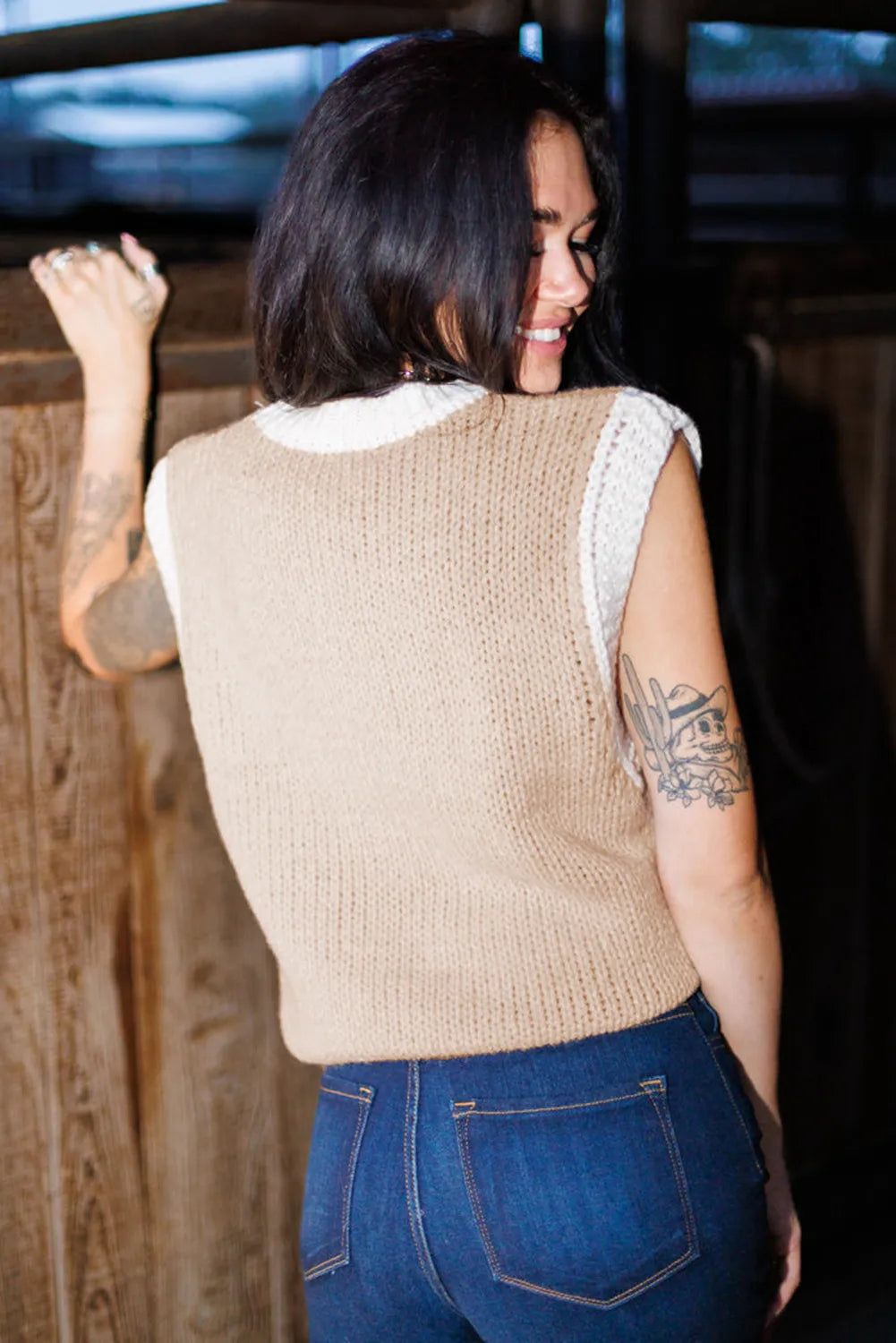 Beige Knit Horseshoe Top