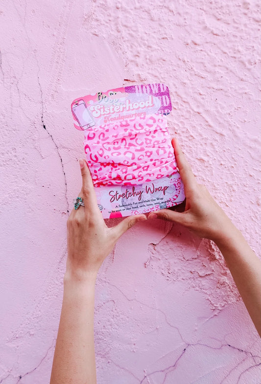 Pink Leopard Stretchy Head Wrap