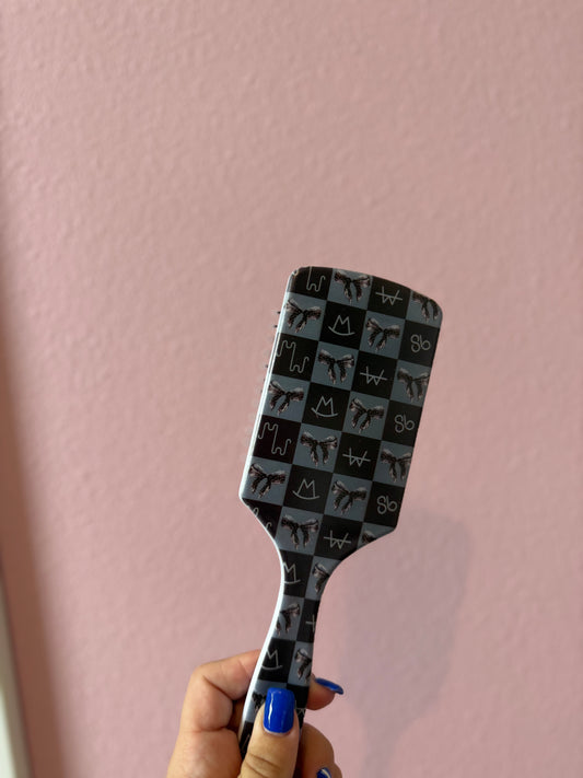 Black Brand Checkered Bow Hairbrush