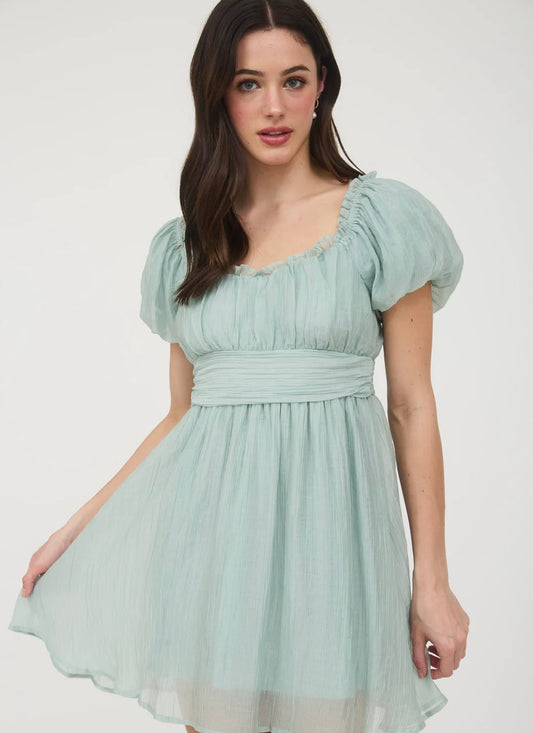 Dusty Mint Lace Up Dress