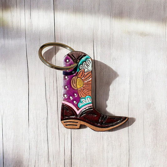 Sky Tooled Leather Boot Keychain