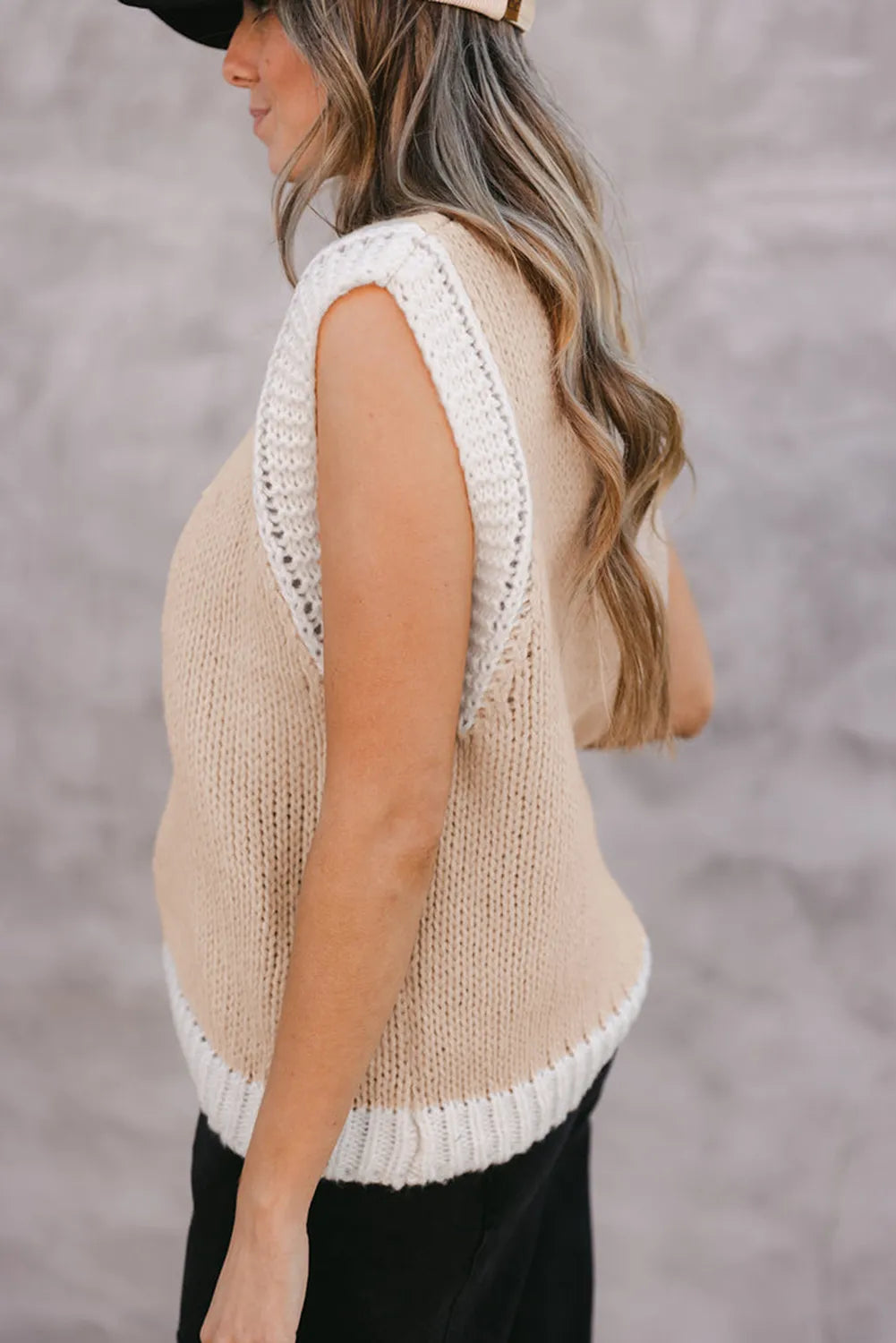 Beige Knit Horseshoe Top