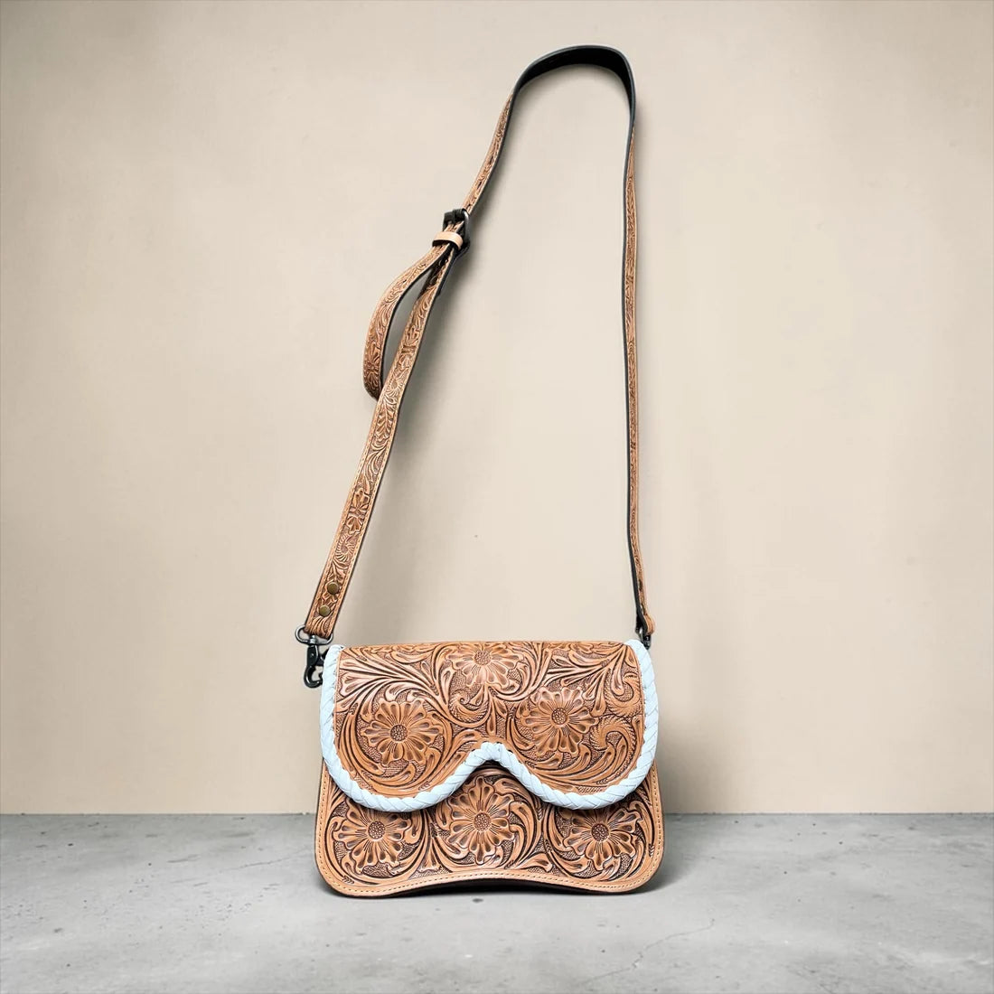 Tan Tooled Leather Crossbody