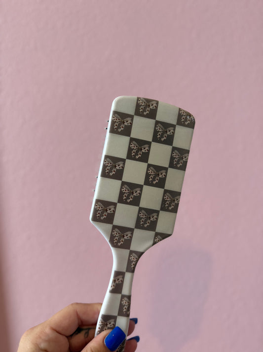 Checkered Bow Vintage Cowboy Hairbrush
