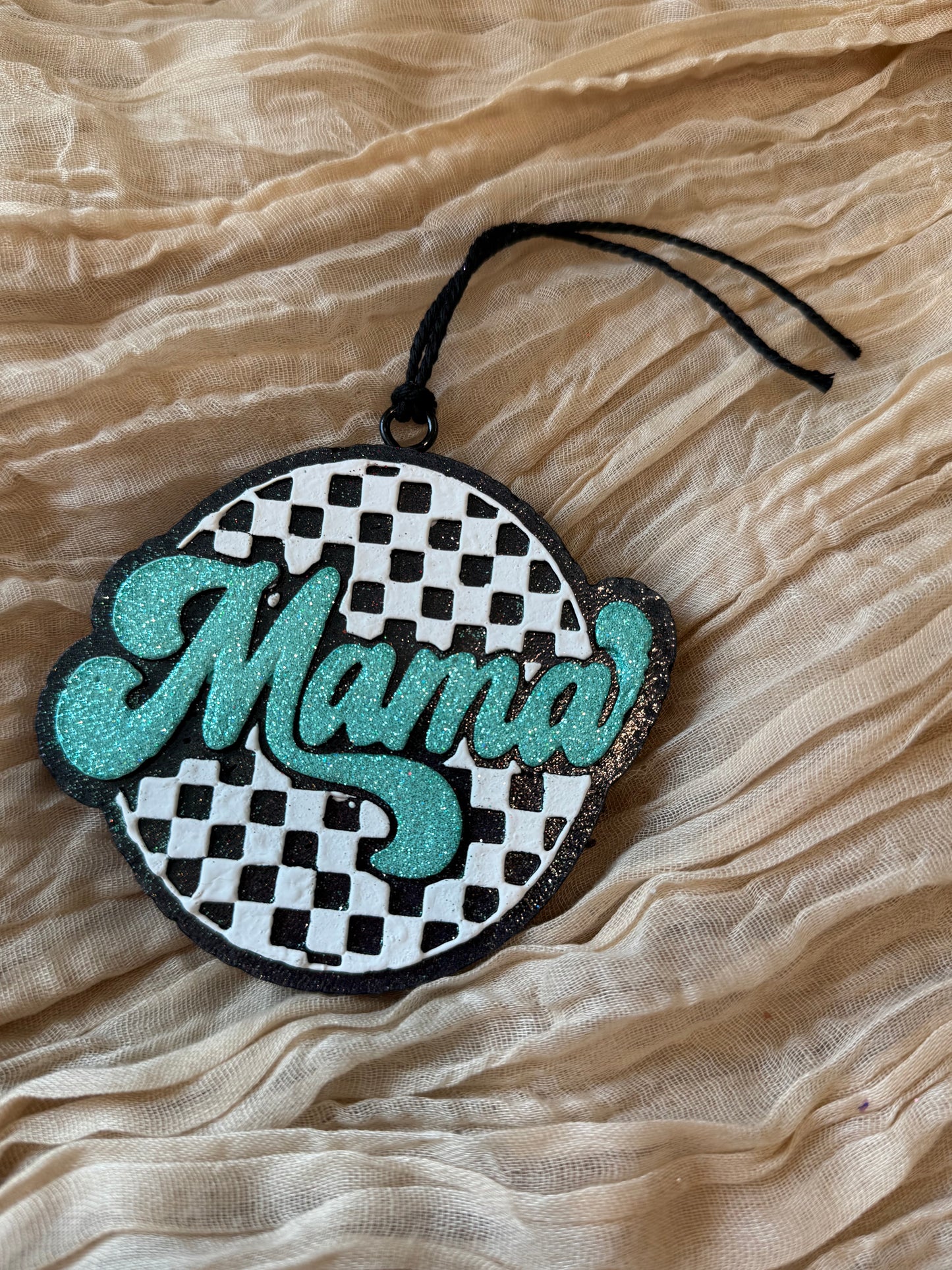 Teal Checkered Mama Car Freshie