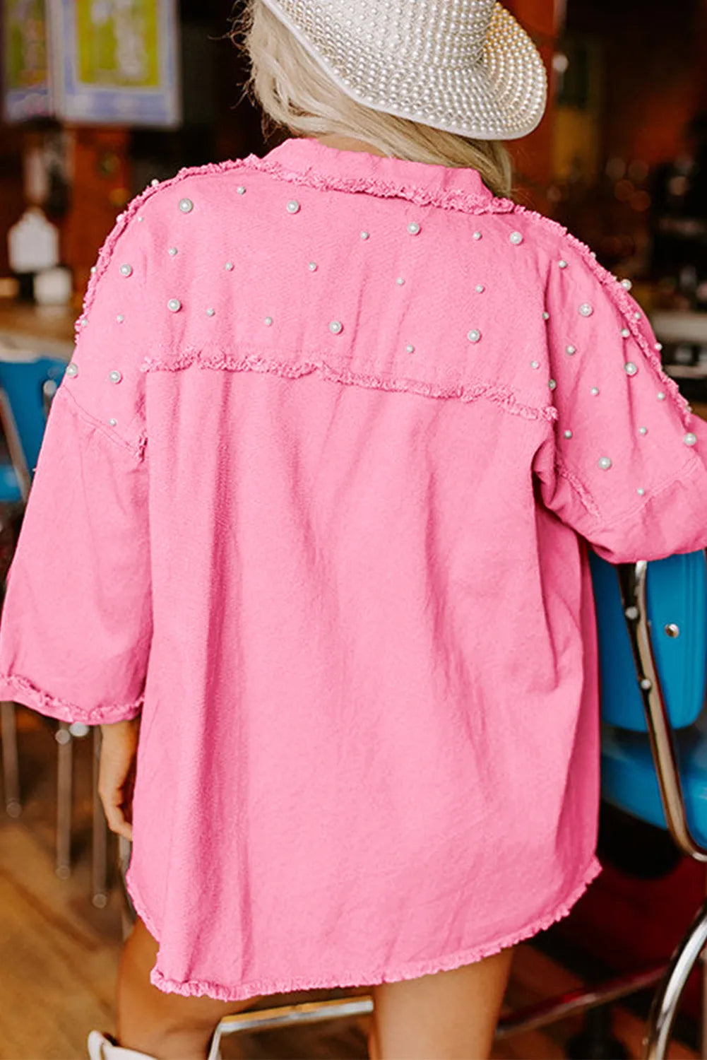 Pink Pearl Studded Denim Jacket