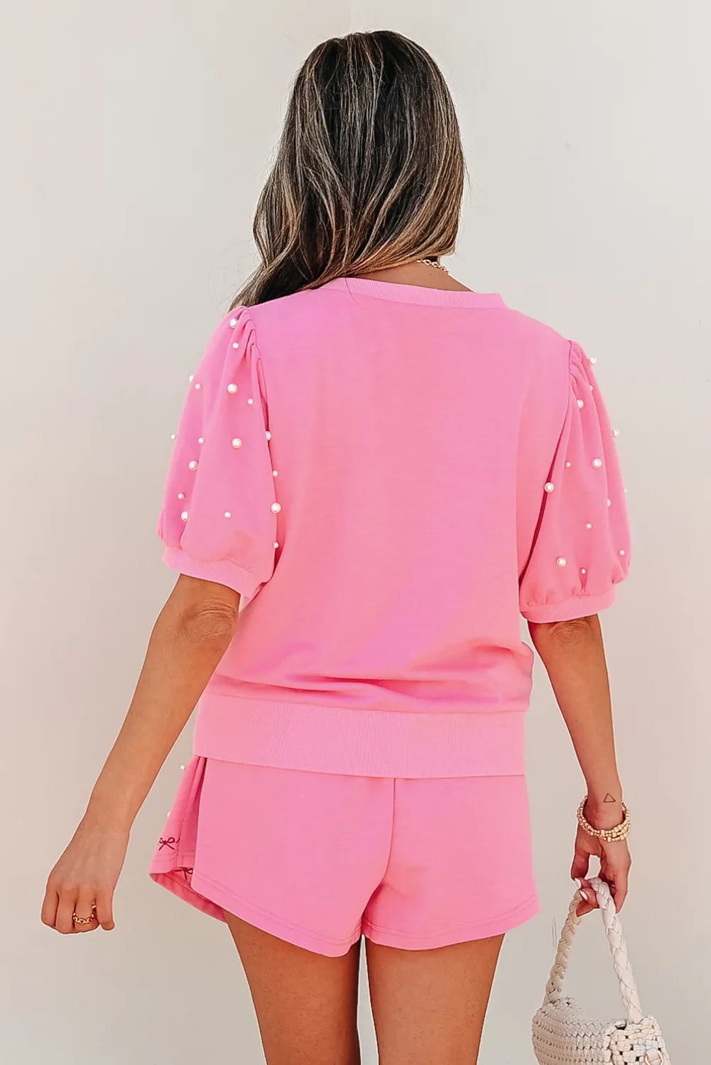 Pink Bow and Pearl Set