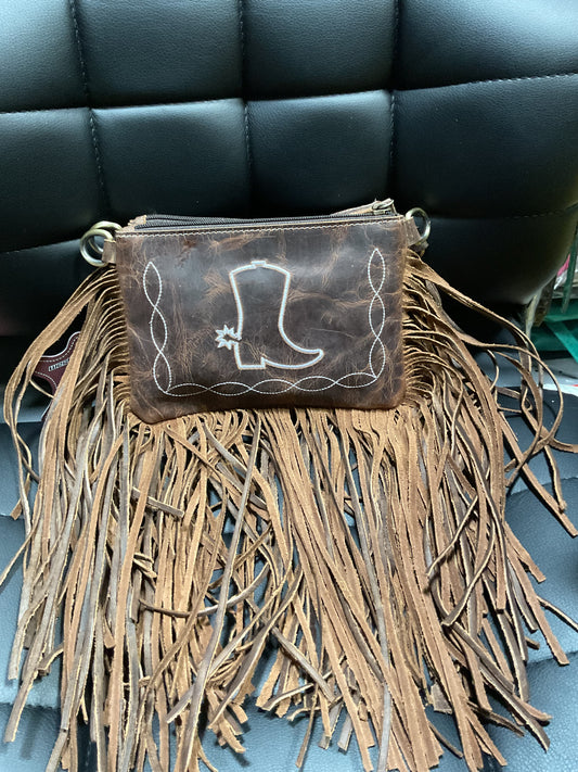 Leather Boot & Fringe Crossbody