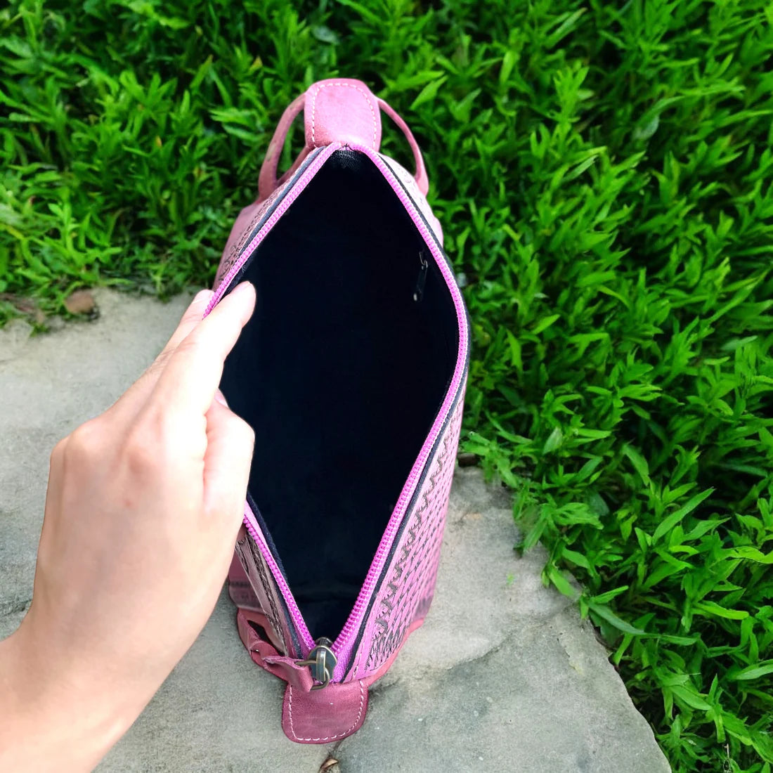 Pink Leather Tooled Toiletry Bag