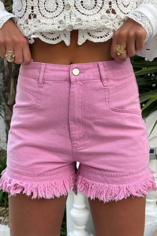 Pink Denim Frayed Shorts