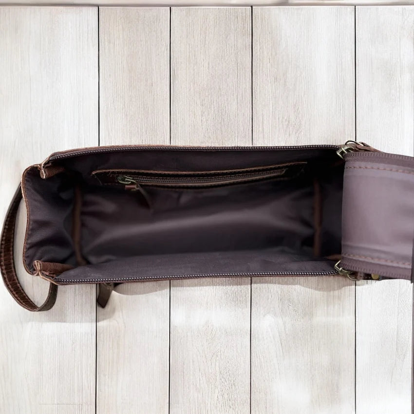 Leather Double Zipper Toiletry Bag