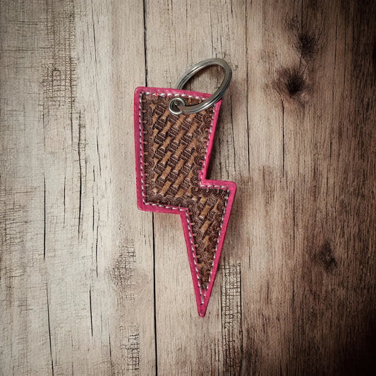 Pink Lightning Bolt Leather Keychain