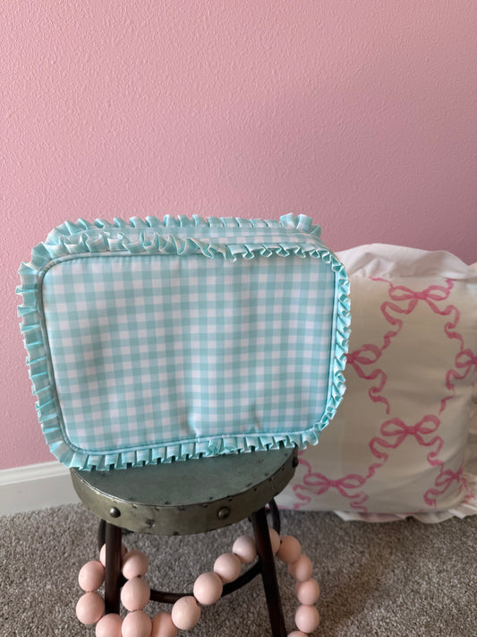 Large Blue Gingham with Ruffles Cosmetic Bag