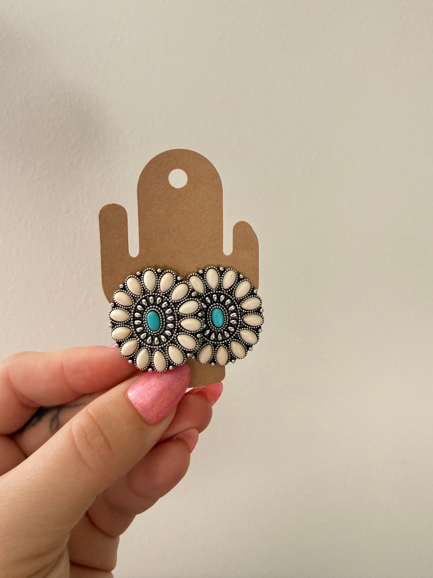 White & Turquoise Stone Stud Earrings