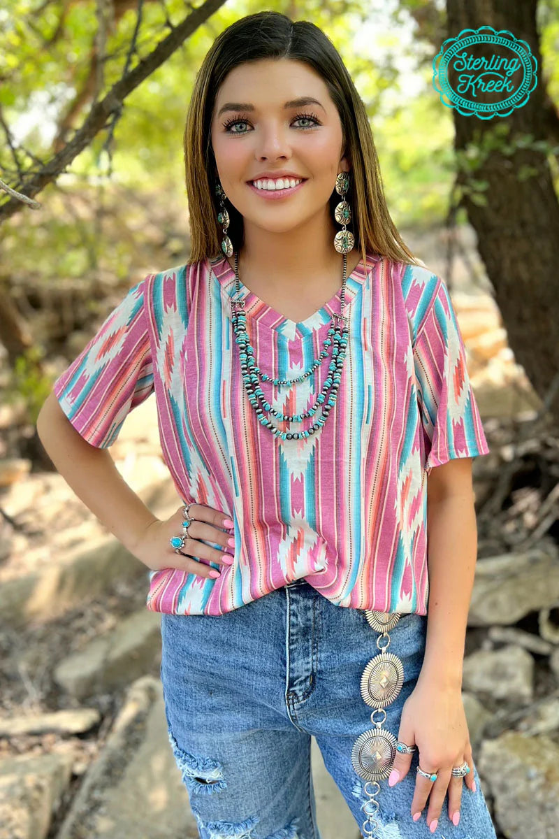Coastal Aztec V-Neck Top