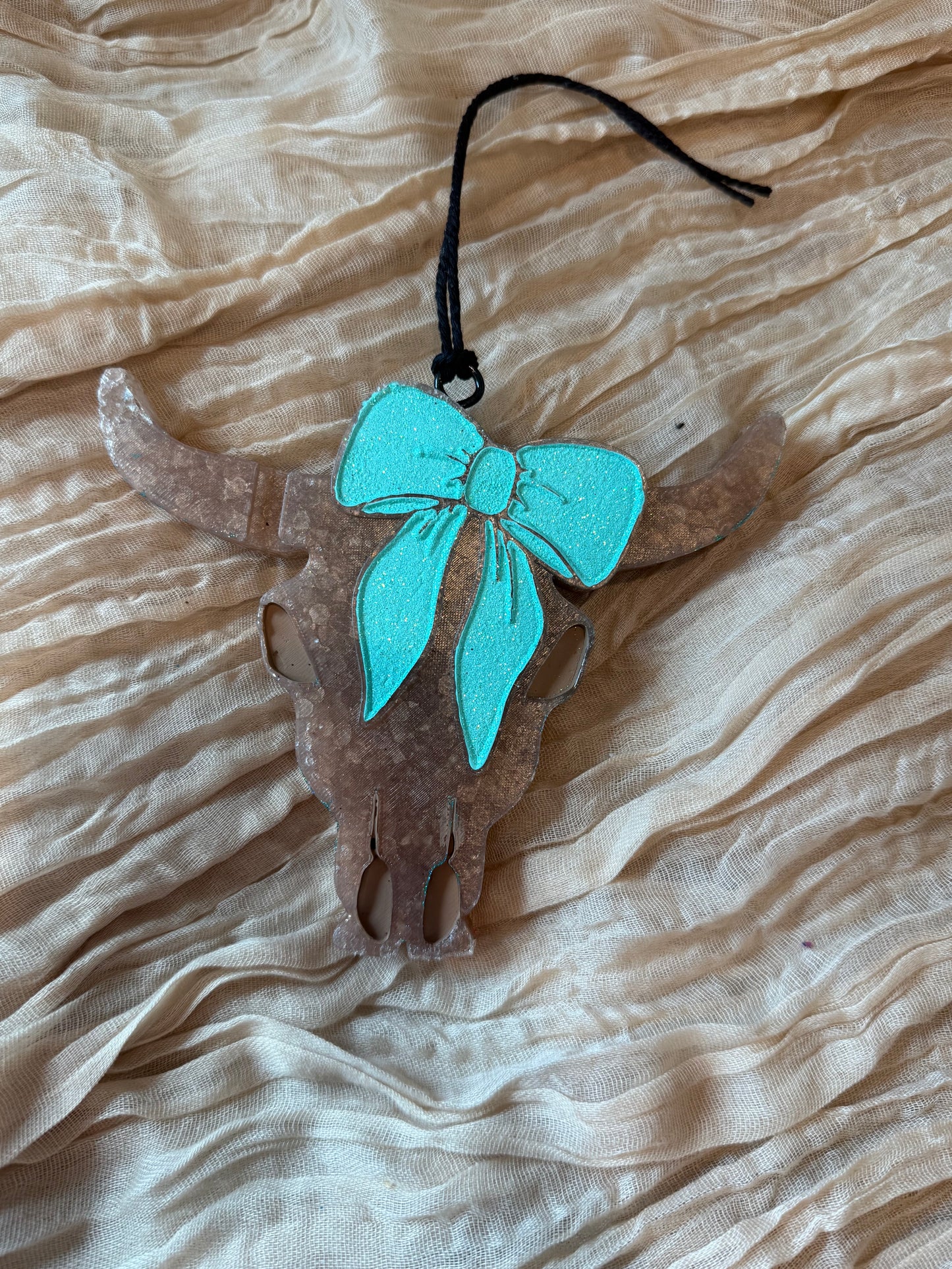 Blue Bow Bull Head Car Freshie