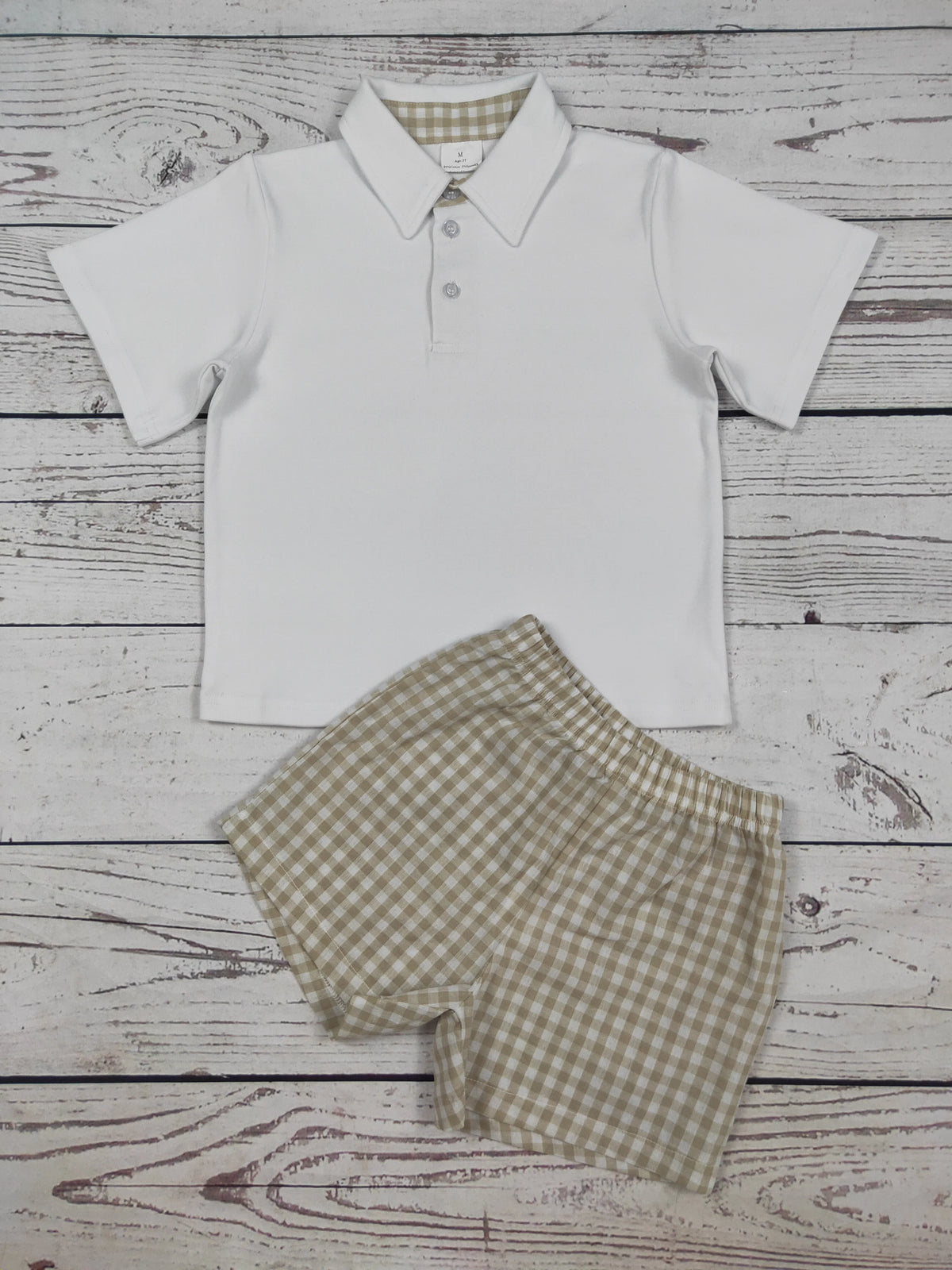 Boys White Polo & Gingham Short Set