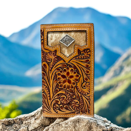 Tan Tooled Leather & Cowhide Mens Wallet