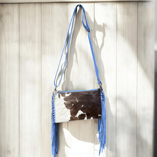 Blue Cowhide Fringe Purse