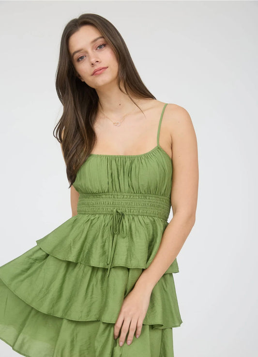 Olive Tiered Mini Dress