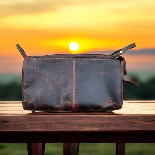 Leather Double Zipper Toiletry Bag