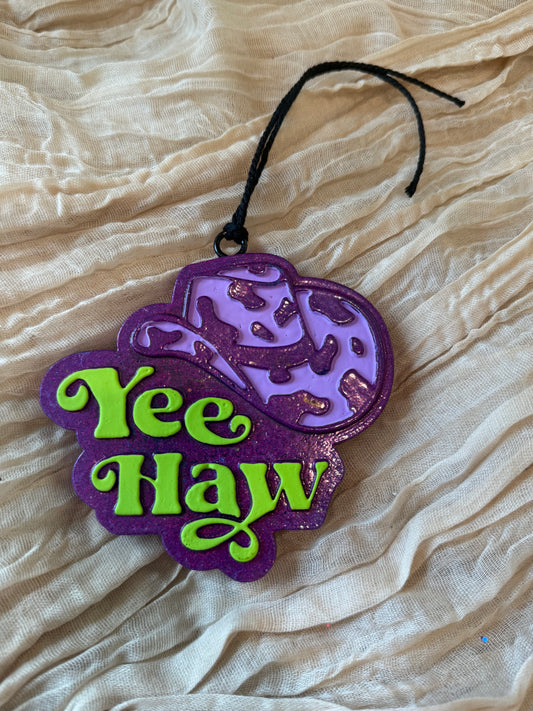 Purple Yeehaw & Cowboy Hat Car Freshie