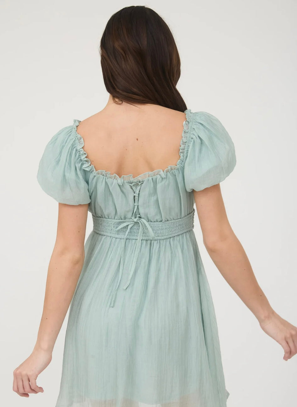 Dusty Mint Lace Up Dress