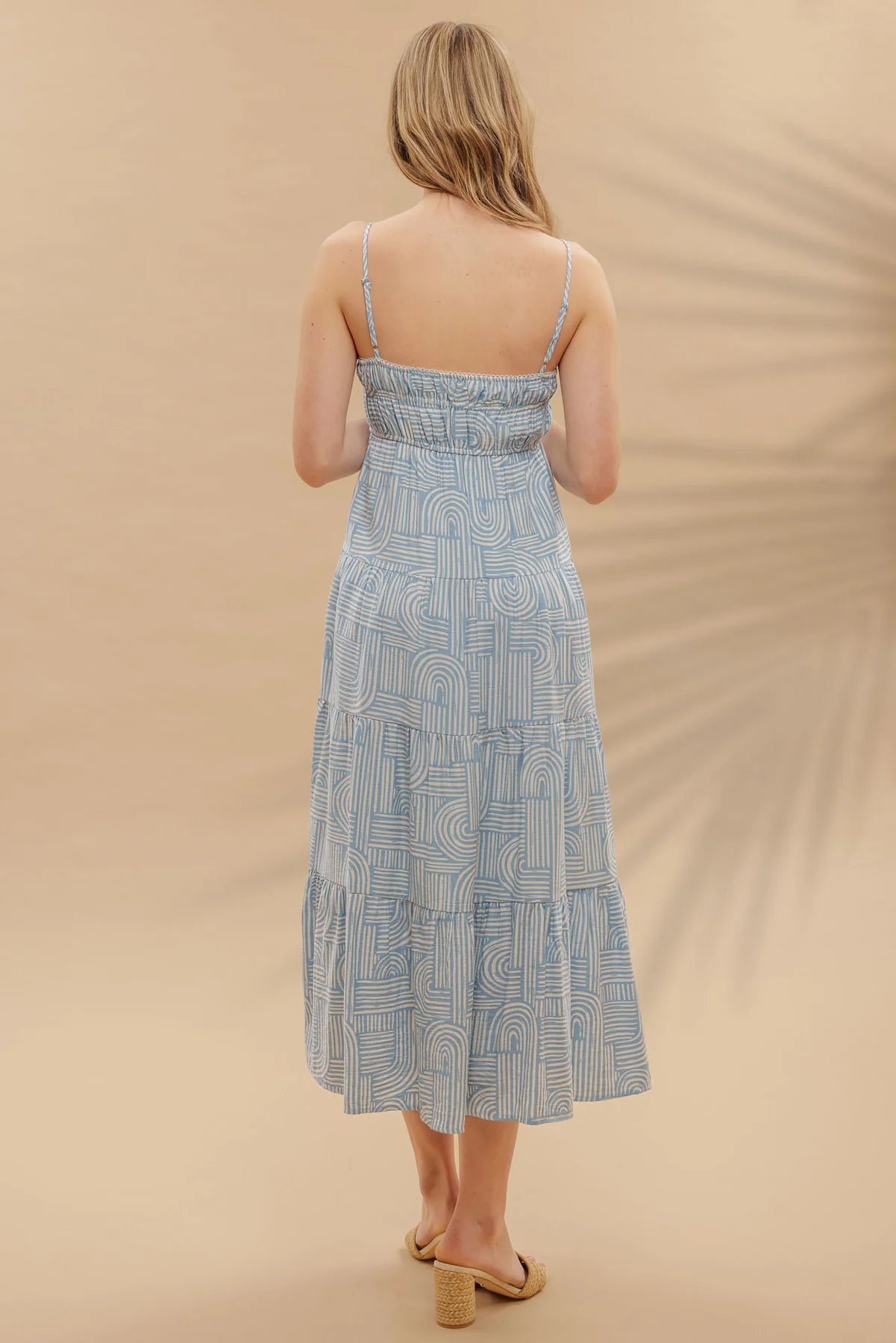 Blue Abstract Print Midi Dress