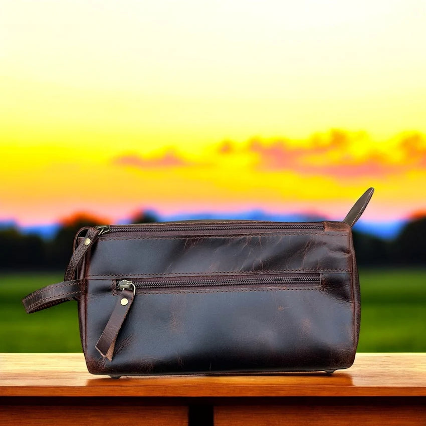 Leather Double Zipper Toiletry Bag