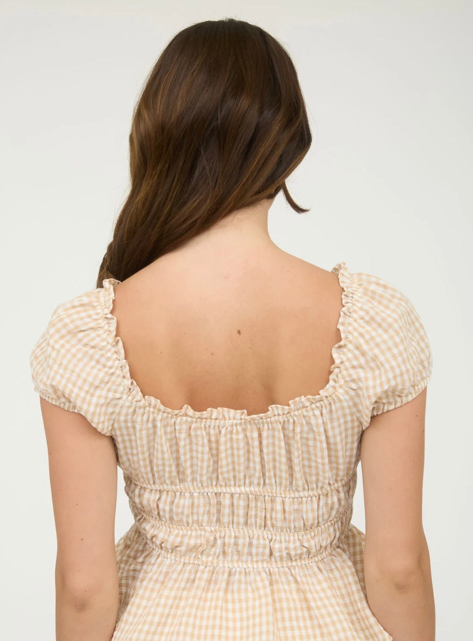 Khaki Gingham Bow Top