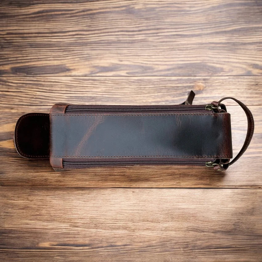 Leather Double Zipper Toiletry Bag