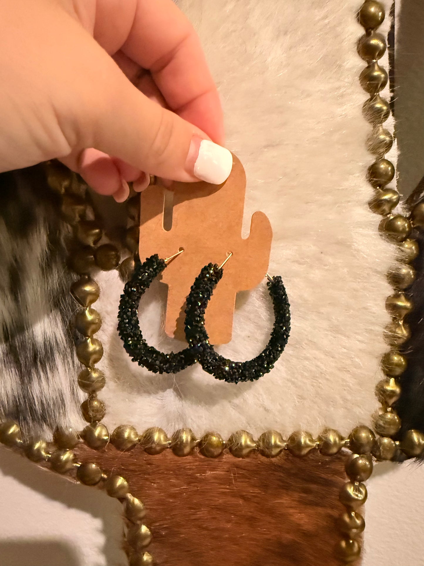 Black Glitter Hoop Earrings