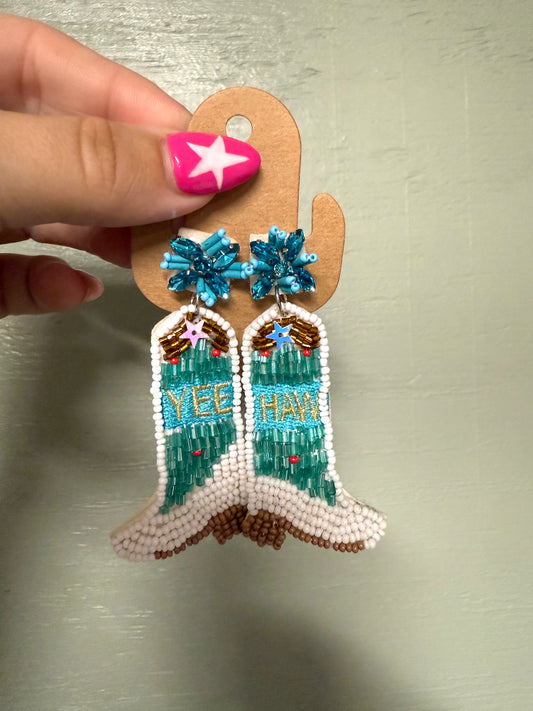 Yeehaw Blue Boots Earrings
