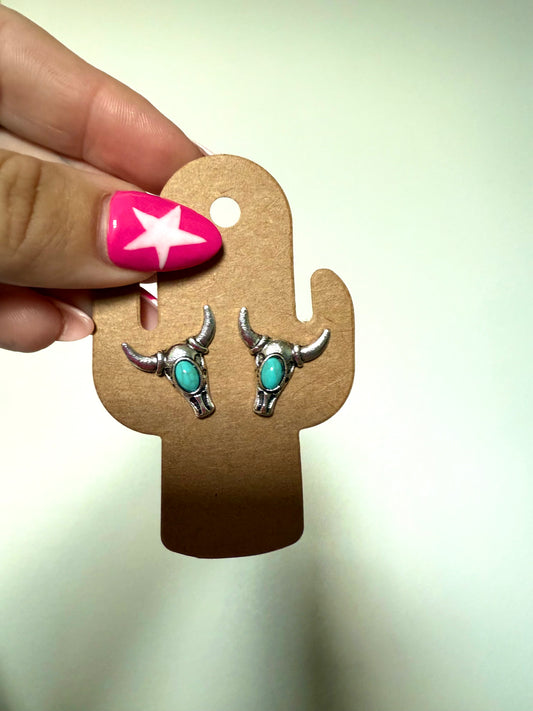 Bullhead Stud Earrings with Turquoise