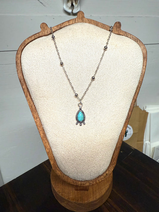 Turquoise & Silver Teardrop Necklace