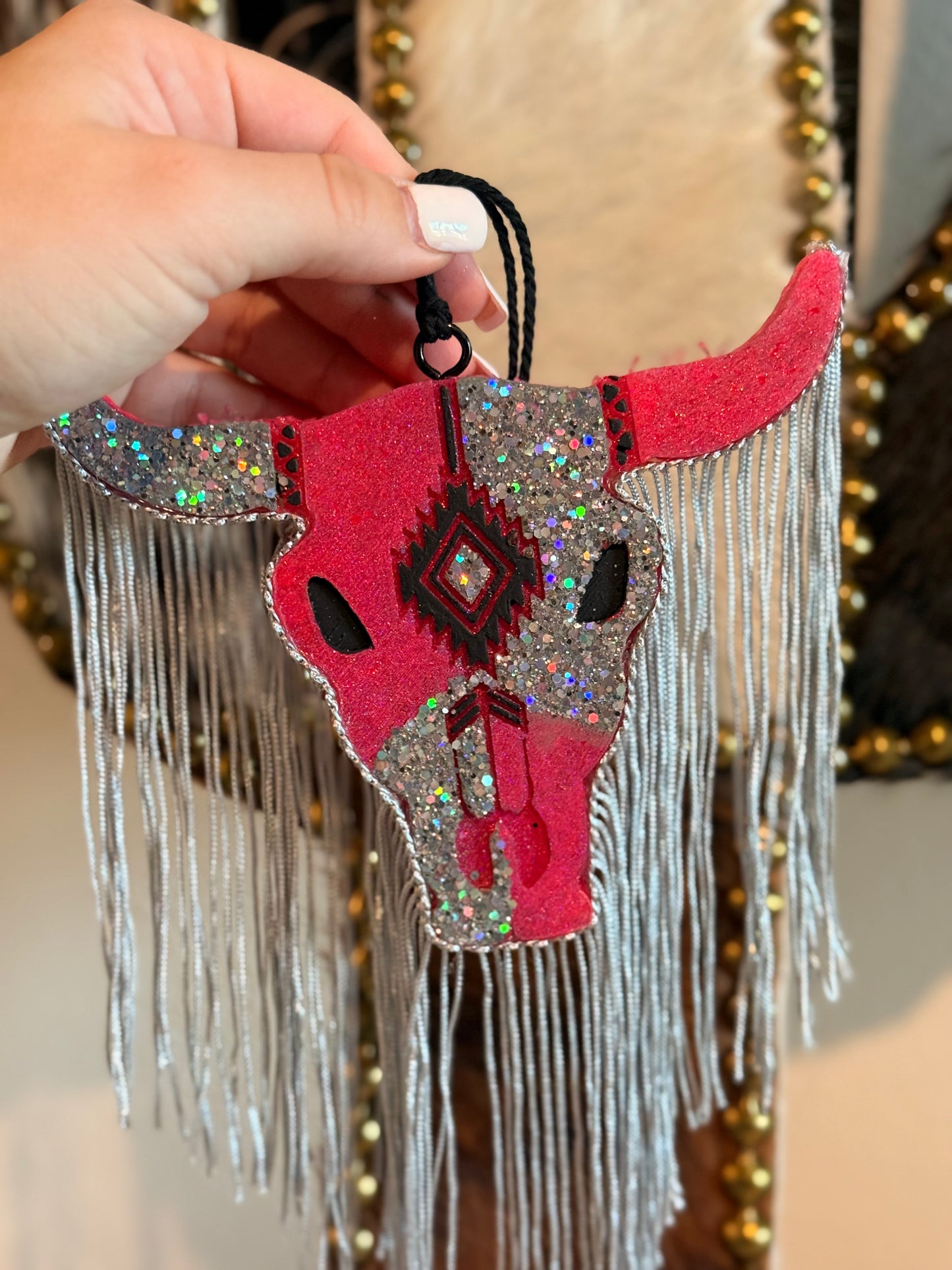 Silver & Pink Bull Car Freshie