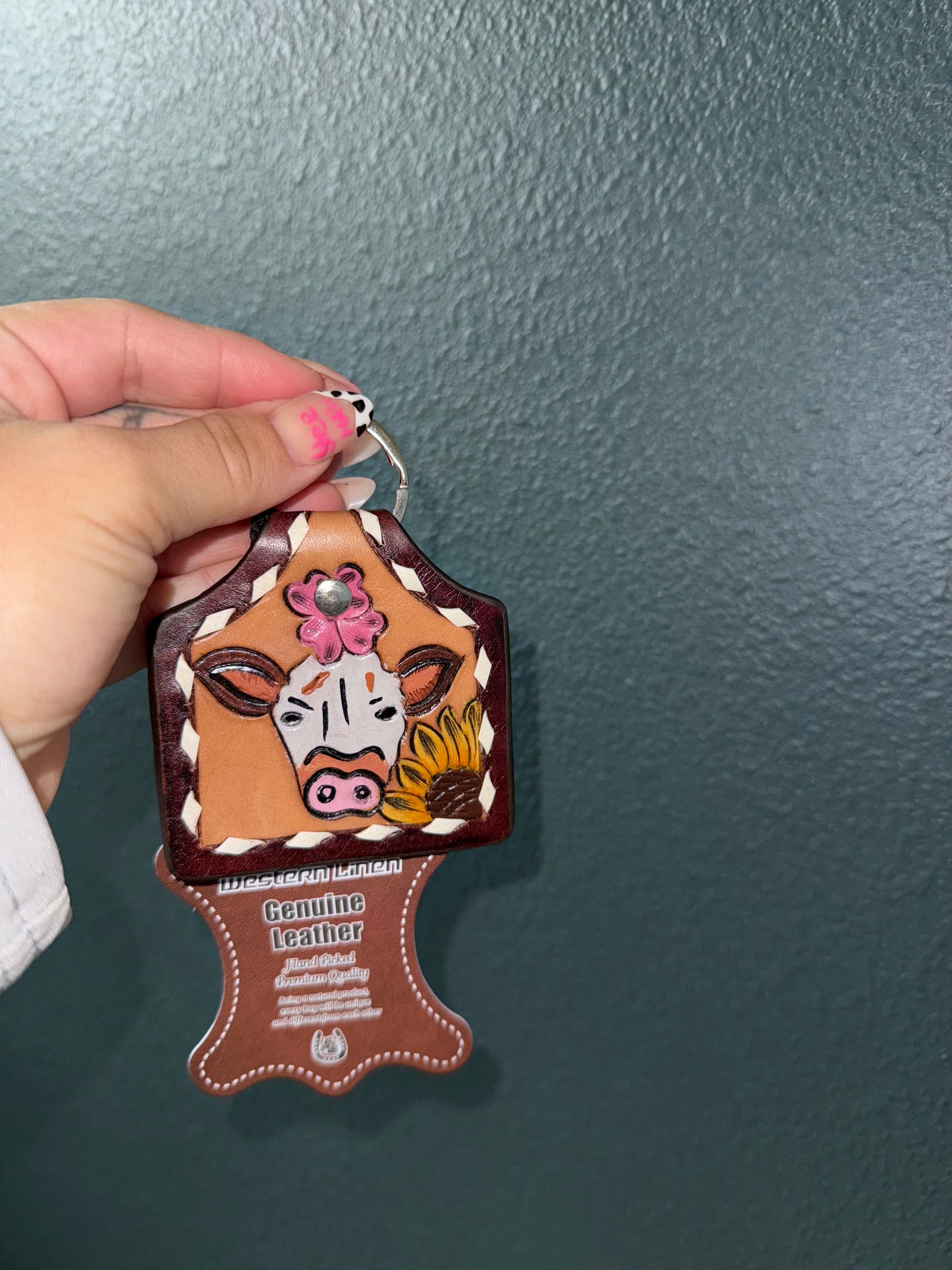 Floral Cow Leather Keychain