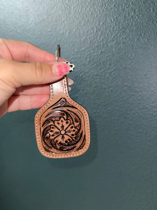 Tooled Floral Leather Keychain