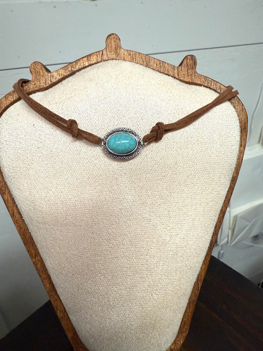 Turquoise & Inspired Leather Choker Necklace
