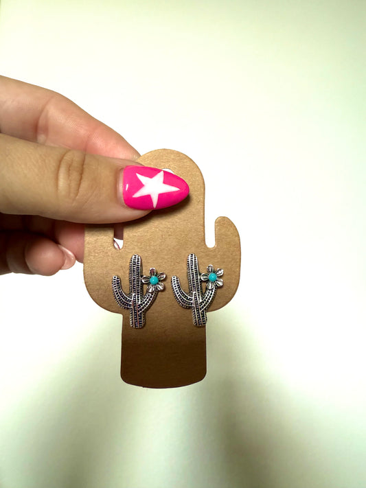 Cactus Studs with Turquoise Flower