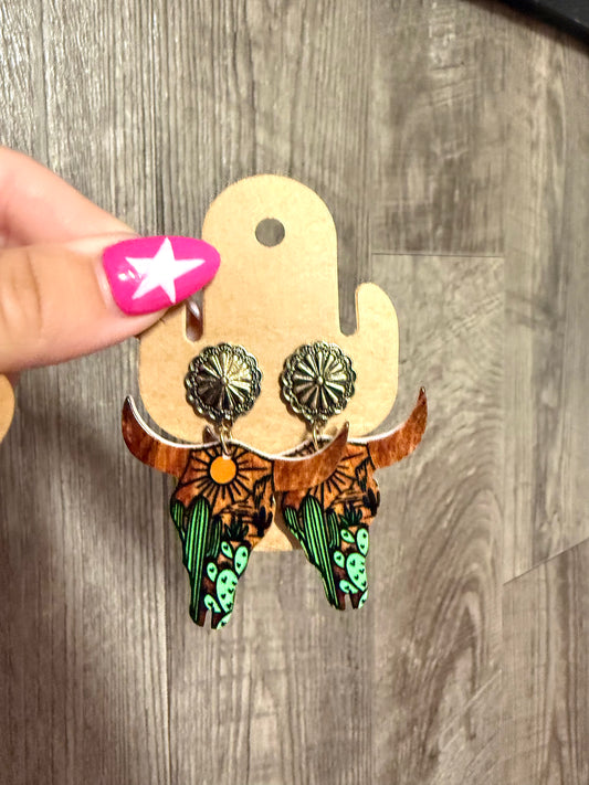 Wooden Bullhead Earrings