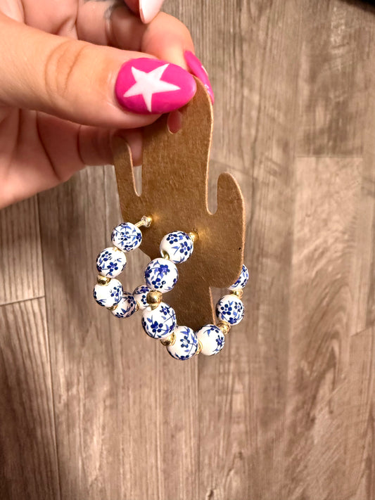 Blue Floral Hoops