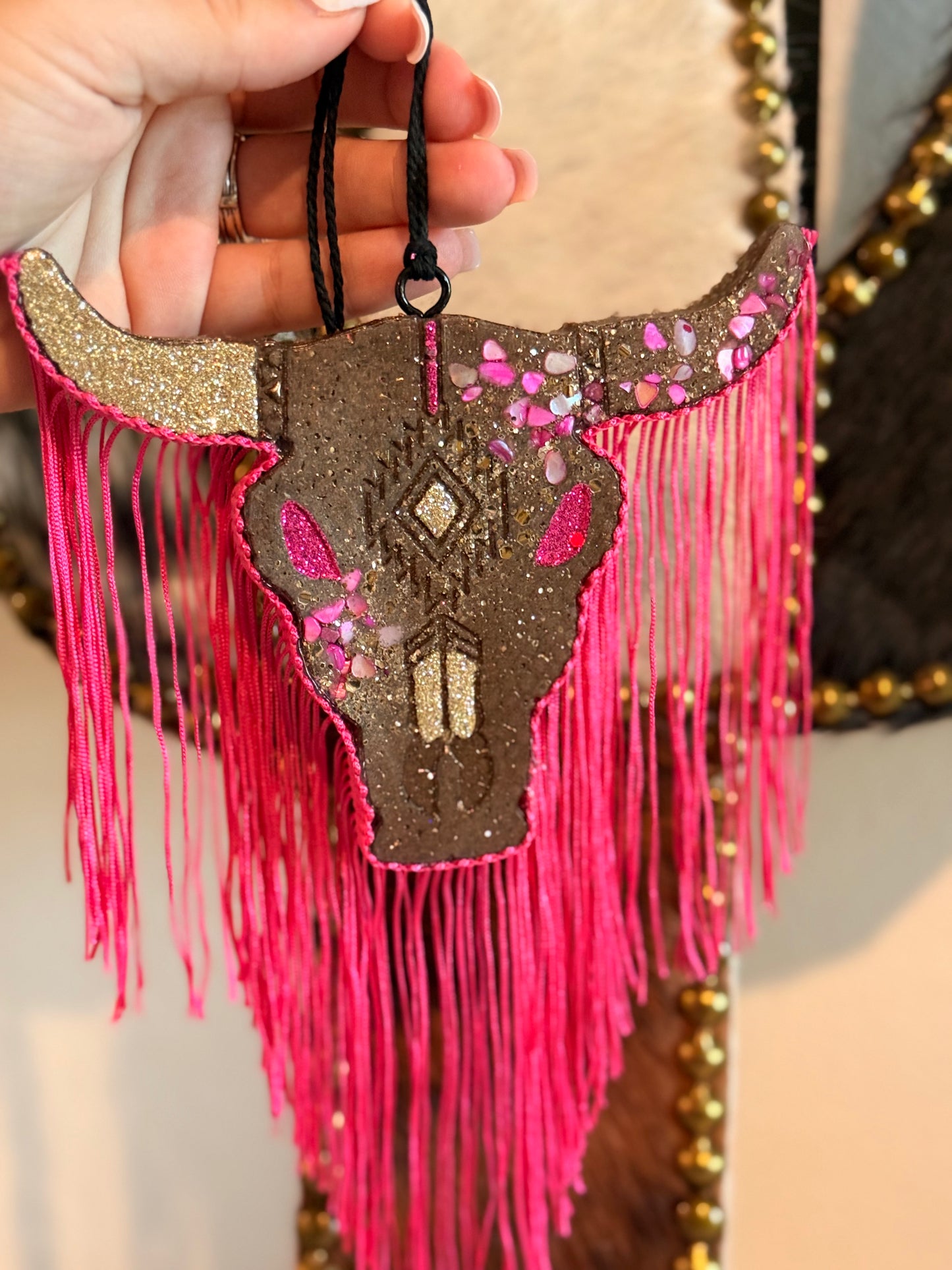 Pink, Brown & Gold Bull Head Car Freshie