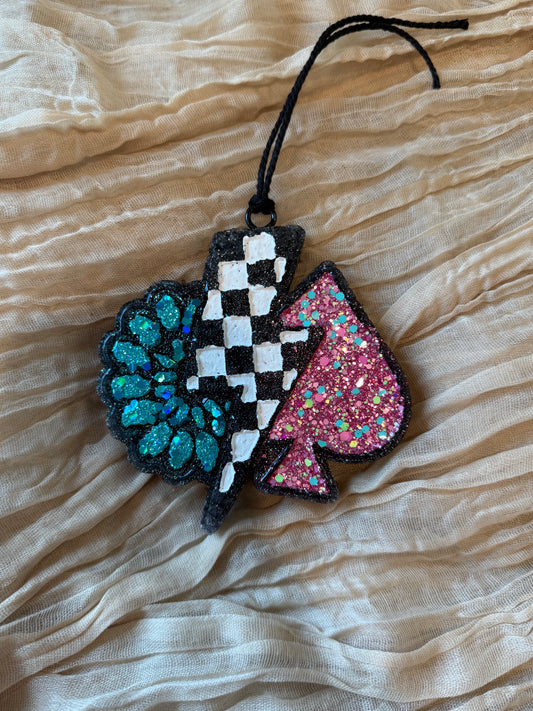Checkered Bolt & Glitter Spade Car Freshie
