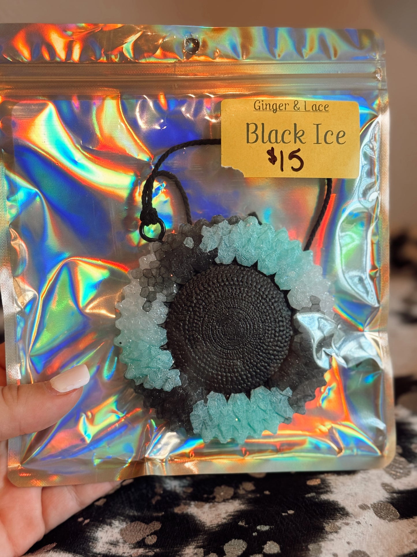 Teal & Black Sunflower Car Freshie