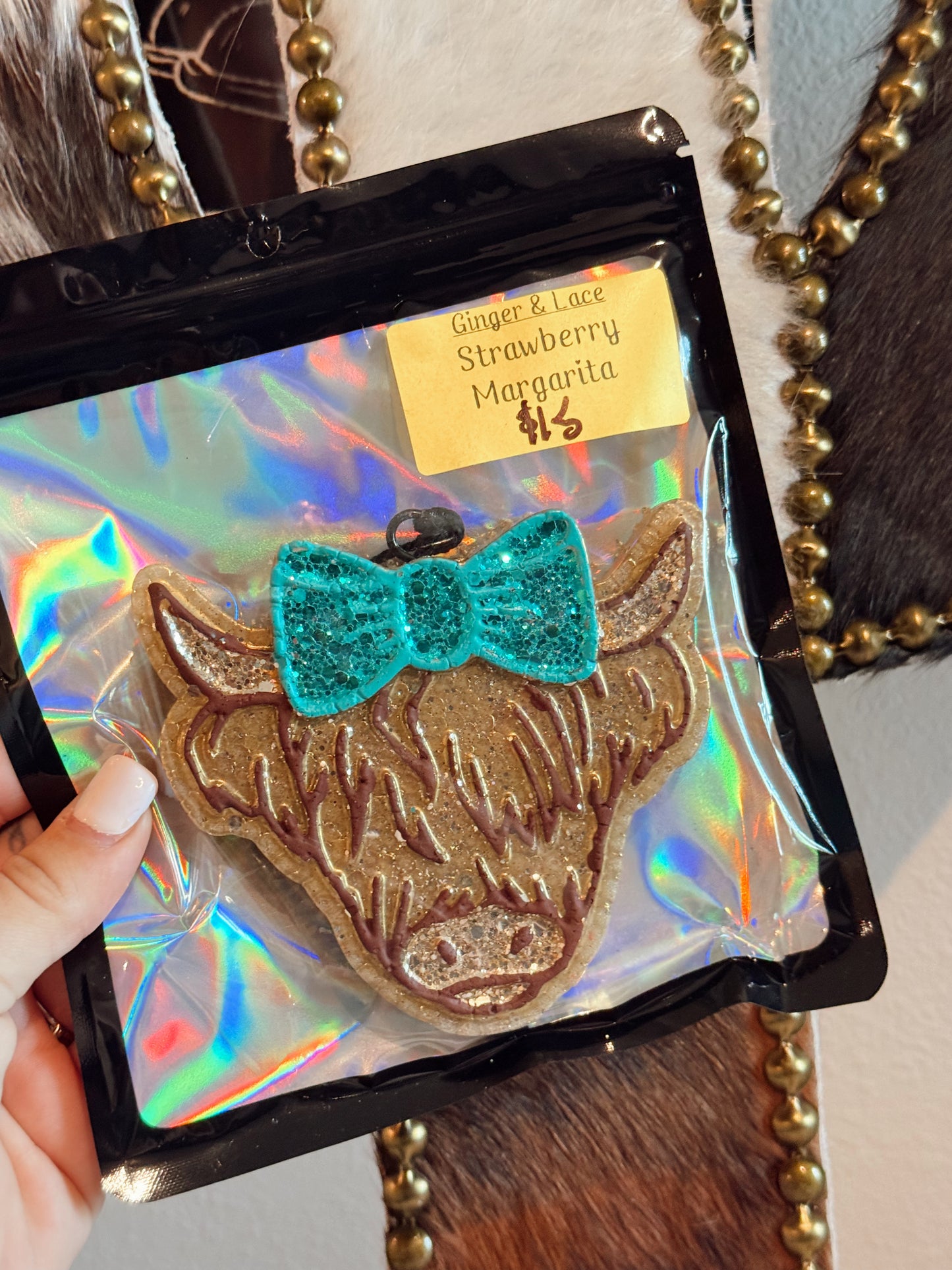 Brown & Teal Highland Cow Car Freshie